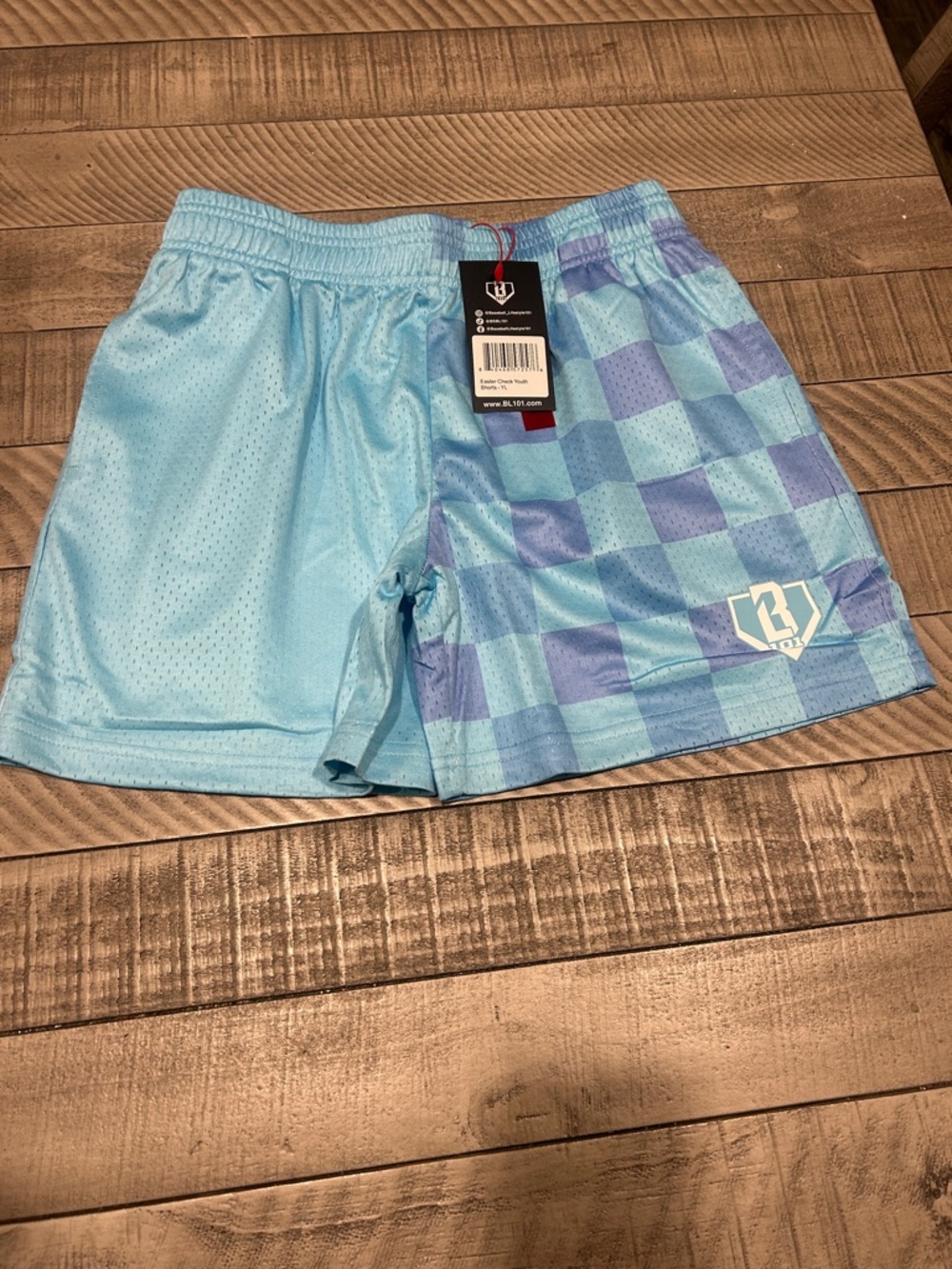 Light Blue Checkerboard Kids Athletic Shorts - Unbranded